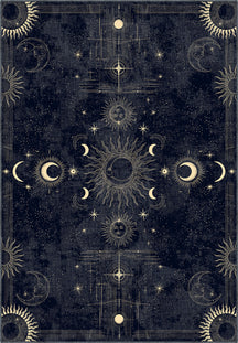 Navy celestial rug for living room.