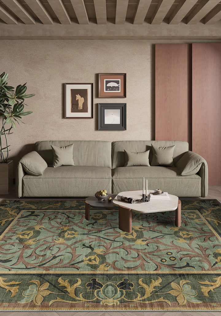 Arabella Sage Green Victorian Rug