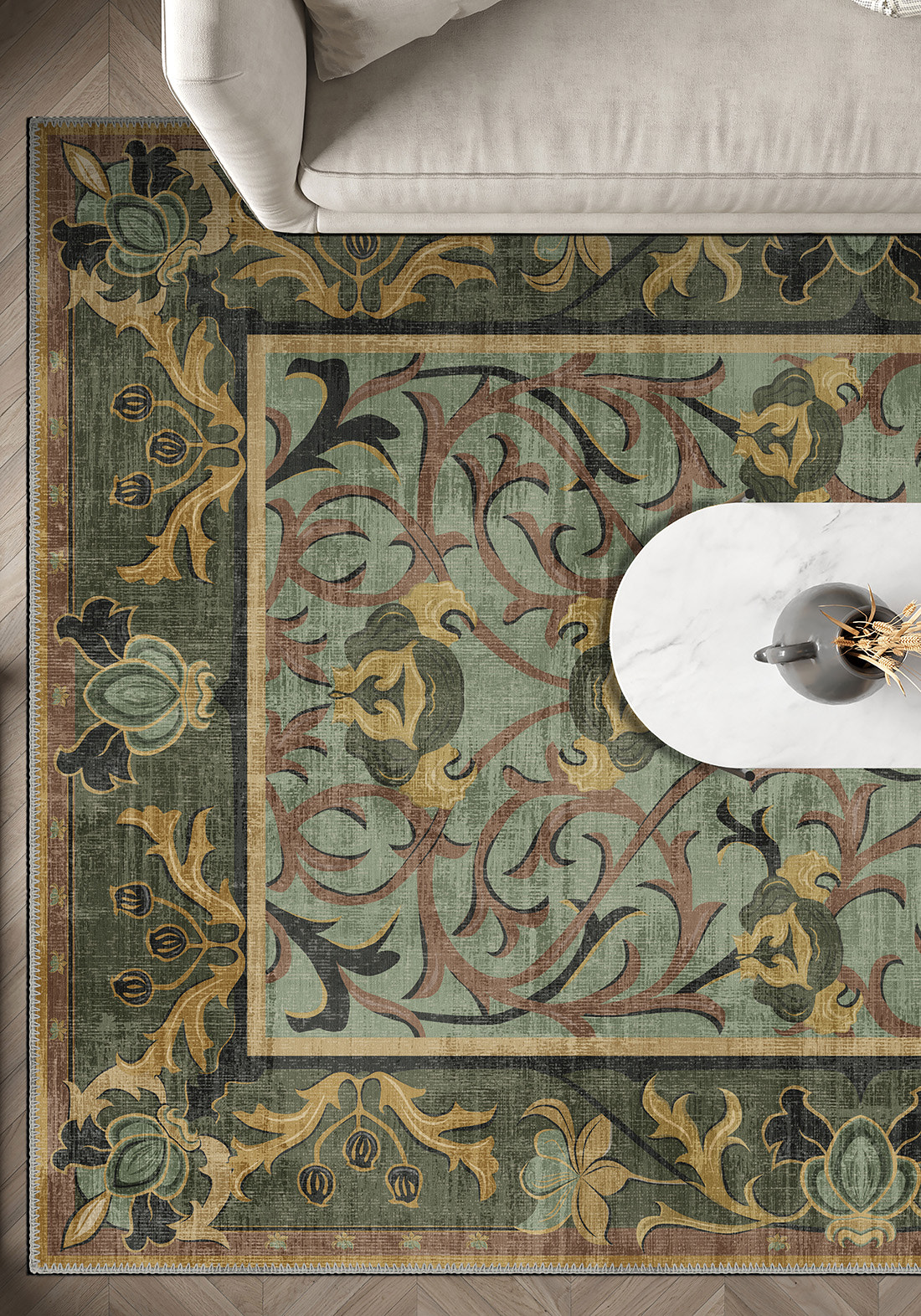 Arabella Sage Green Victorian Rug