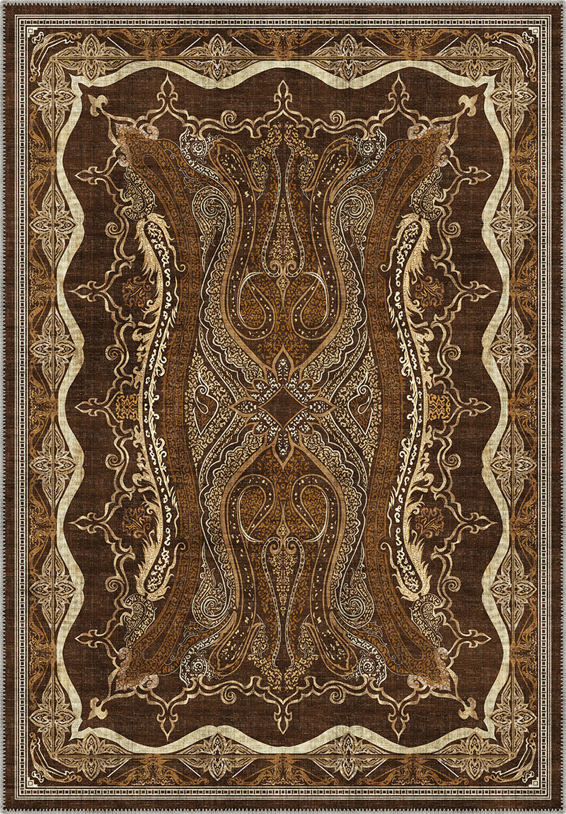 Brown Persian style Isfahan rug for living room.