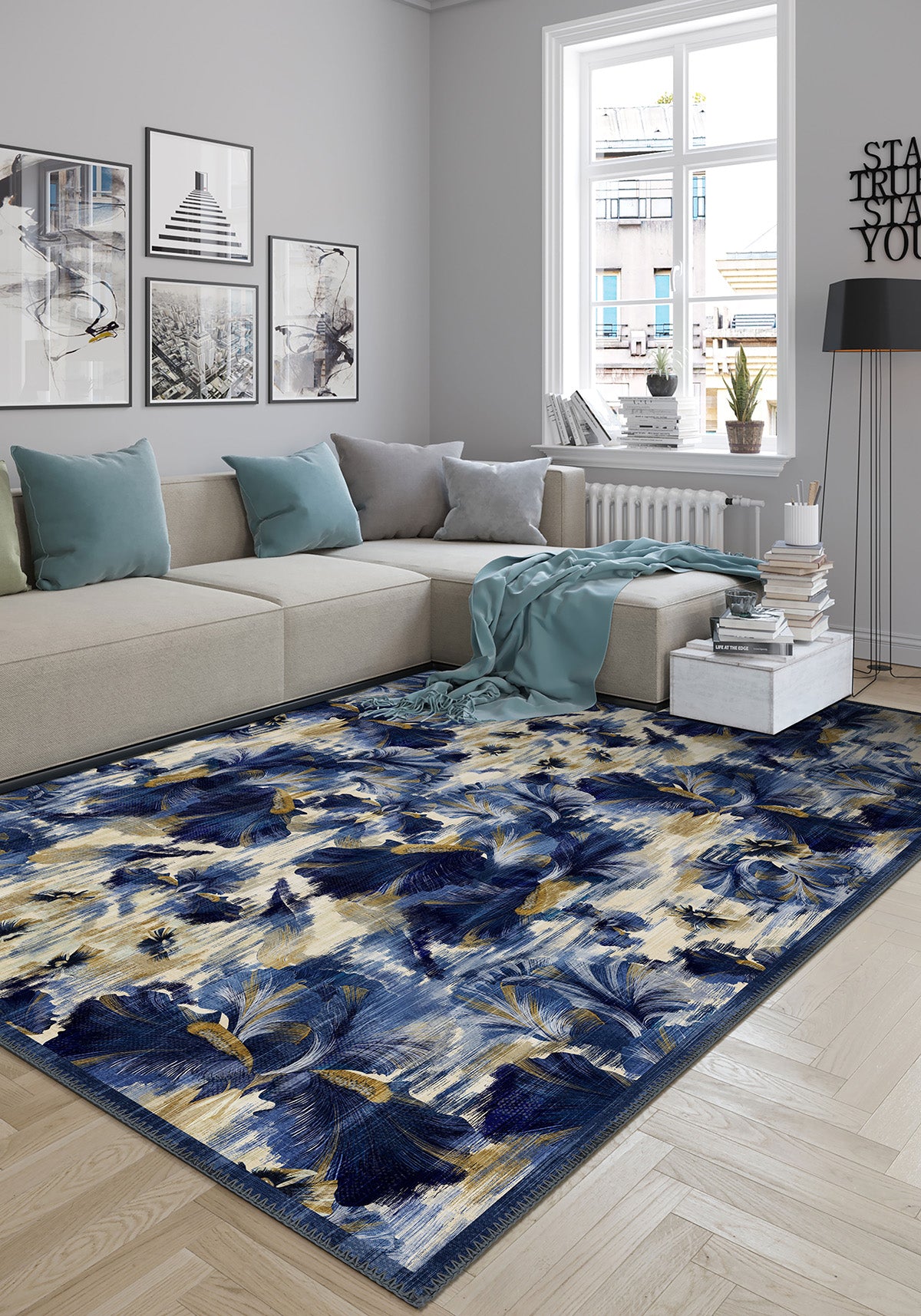 Elaris Blue Floral Ikat Rug