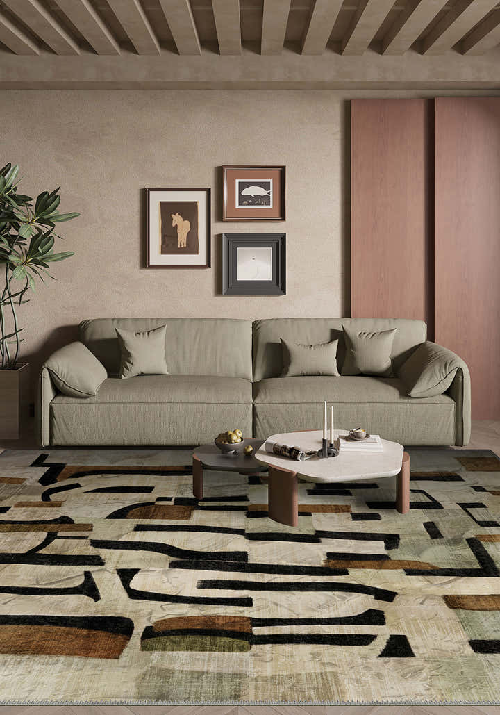 Frame Beige Geometric Rug