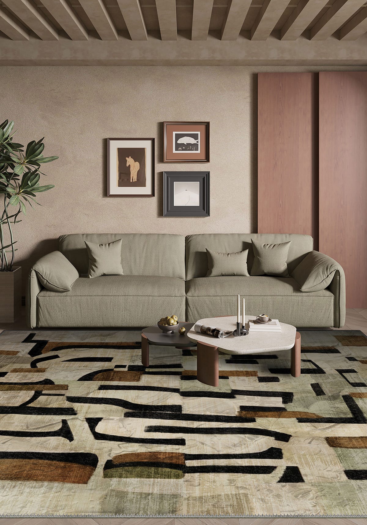 Frame Beige Geometric Rug