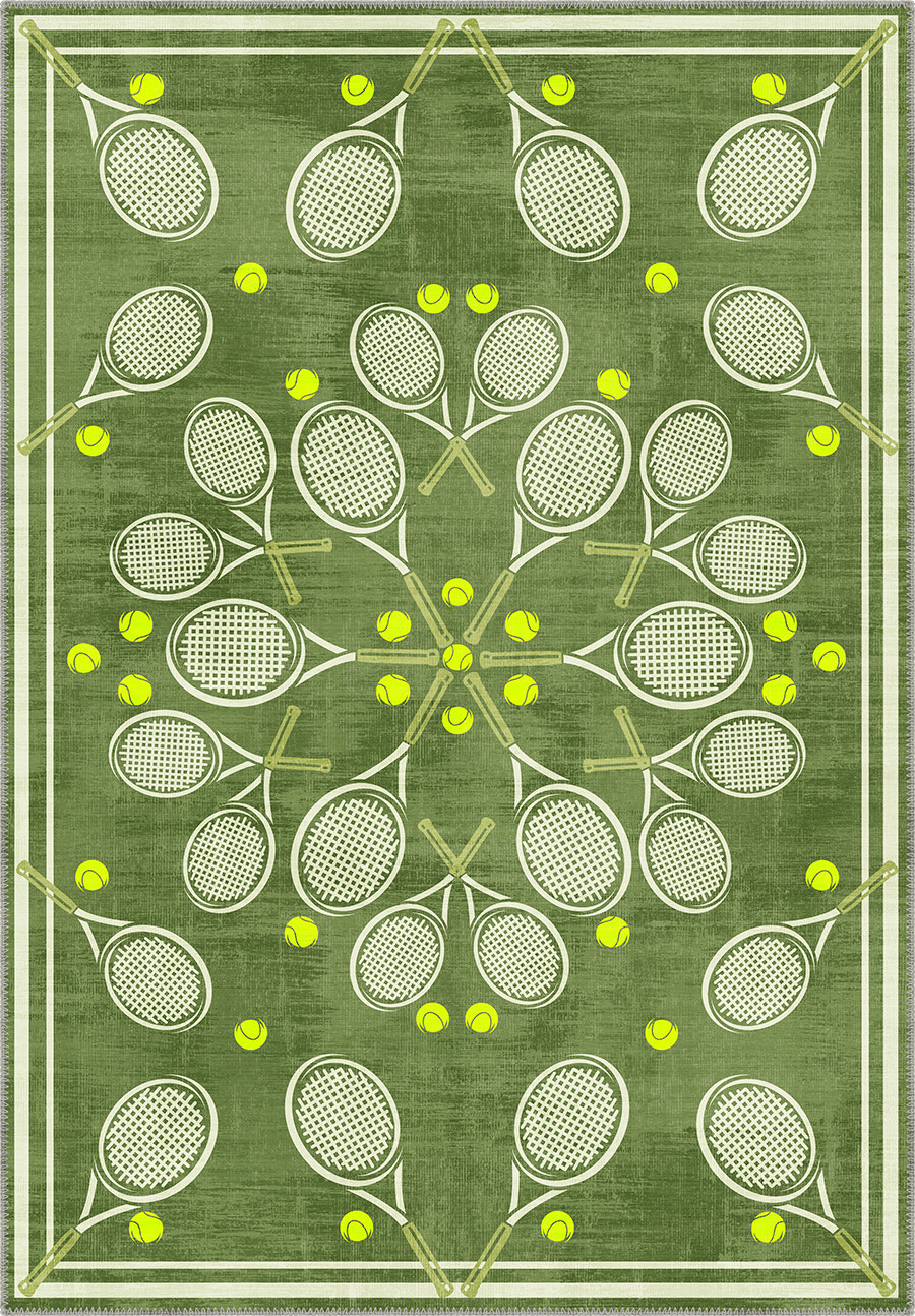 Racquet Club Green Tennis Medallion Rug