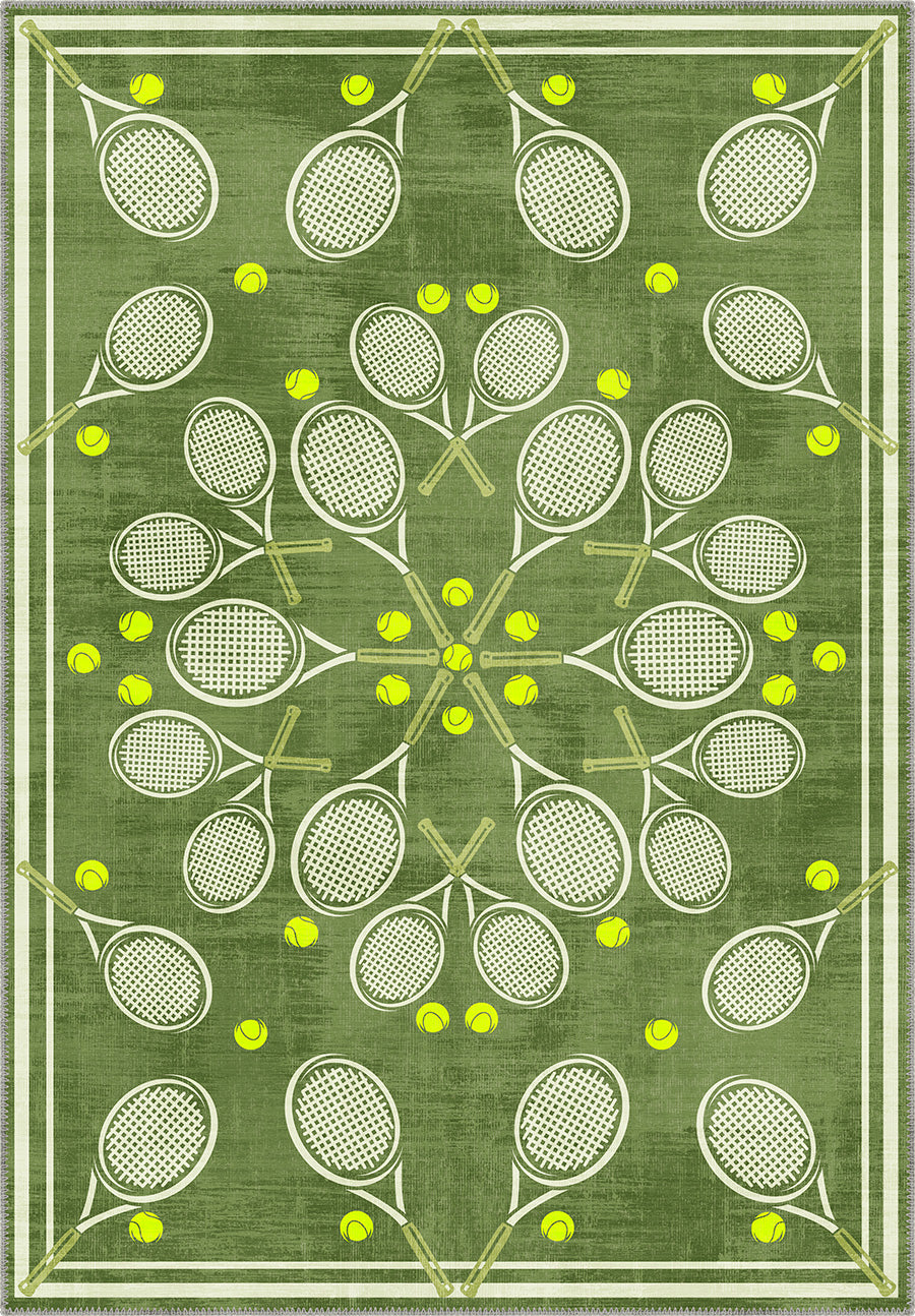 Racquet Club Green Tennis Medallion Rug