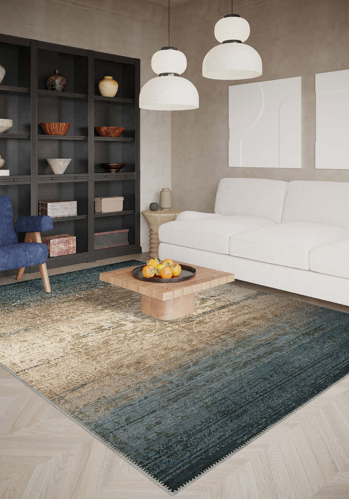 Eliana Teal Beige Damask Rug