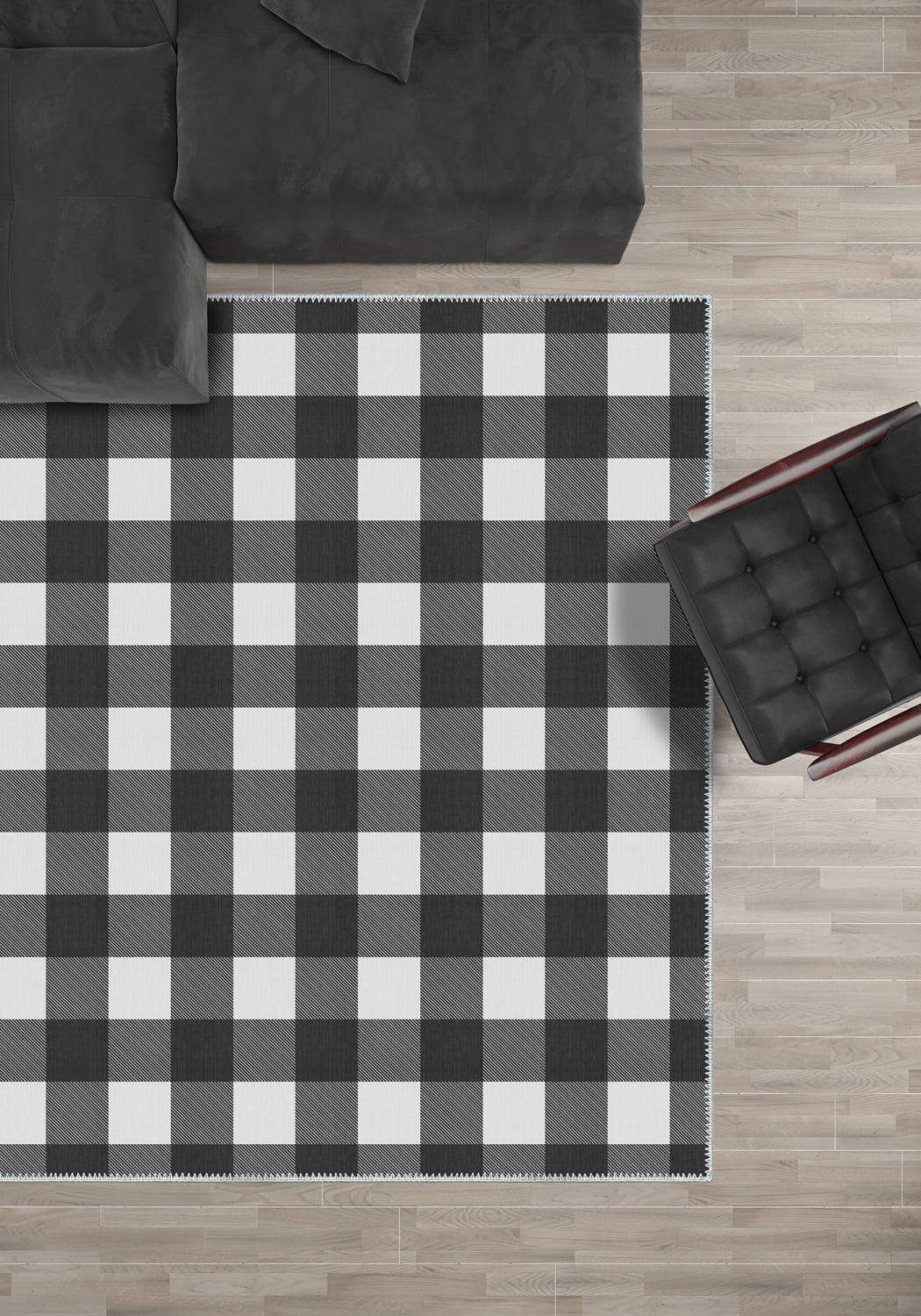 Jove Checkered Black and White Rug