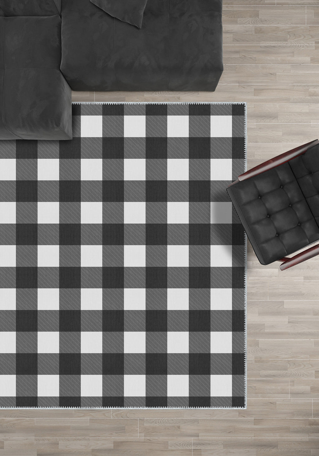 Jove Checkered Black and White Rug