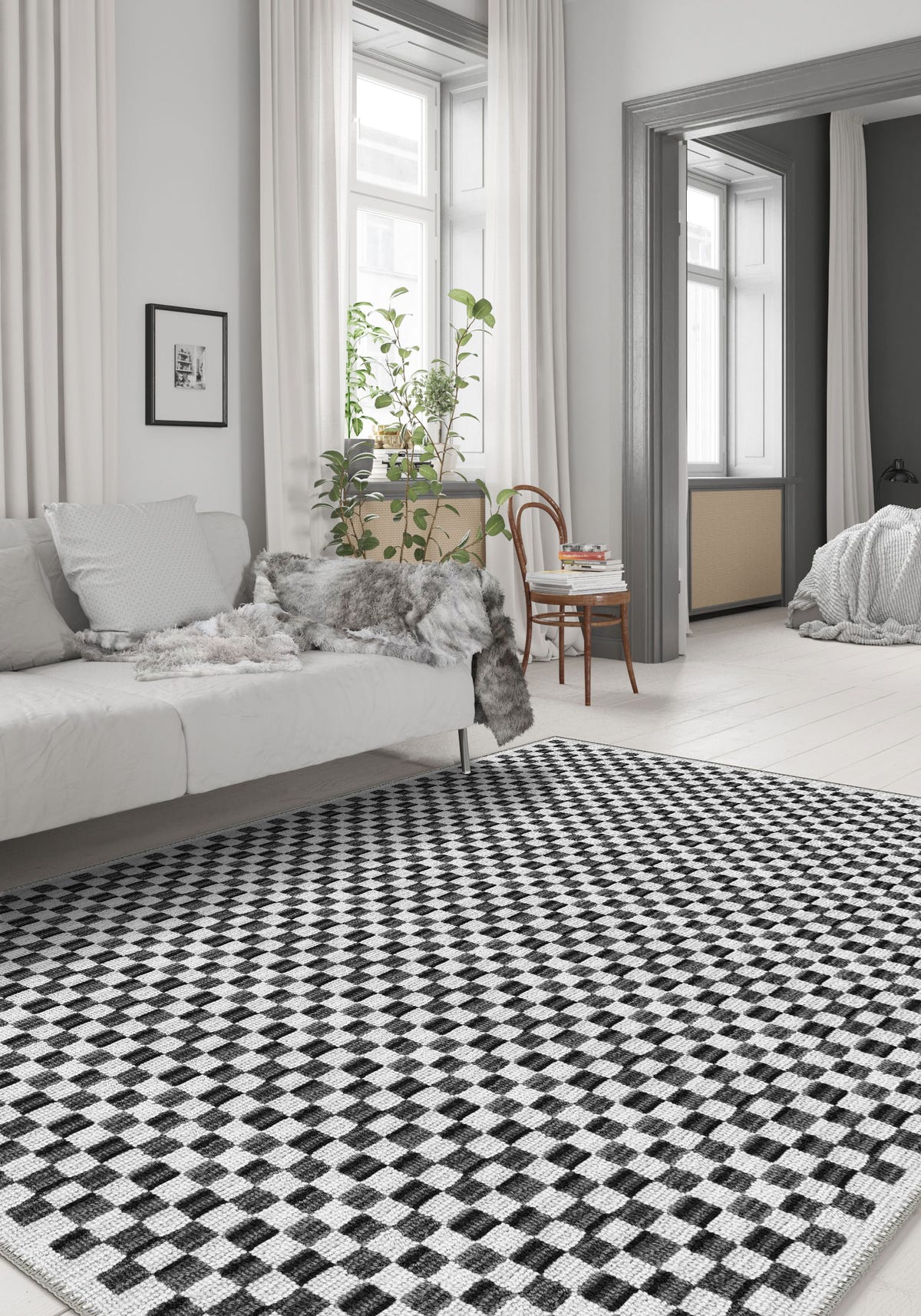 Ophelia Black and White Checkered Rug