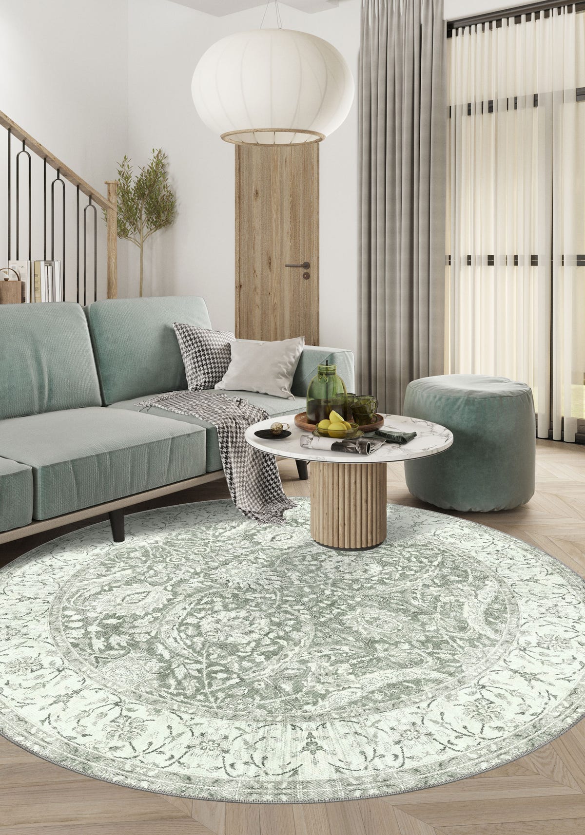 Leonie Washable Green Persian Rug