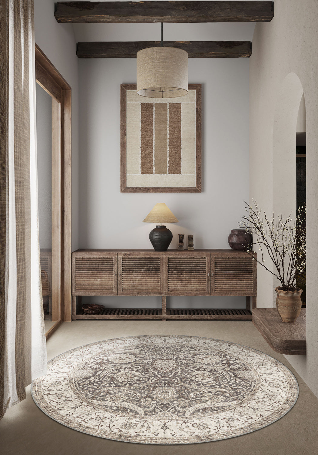 Leonie Washable Brown Vintage Rug