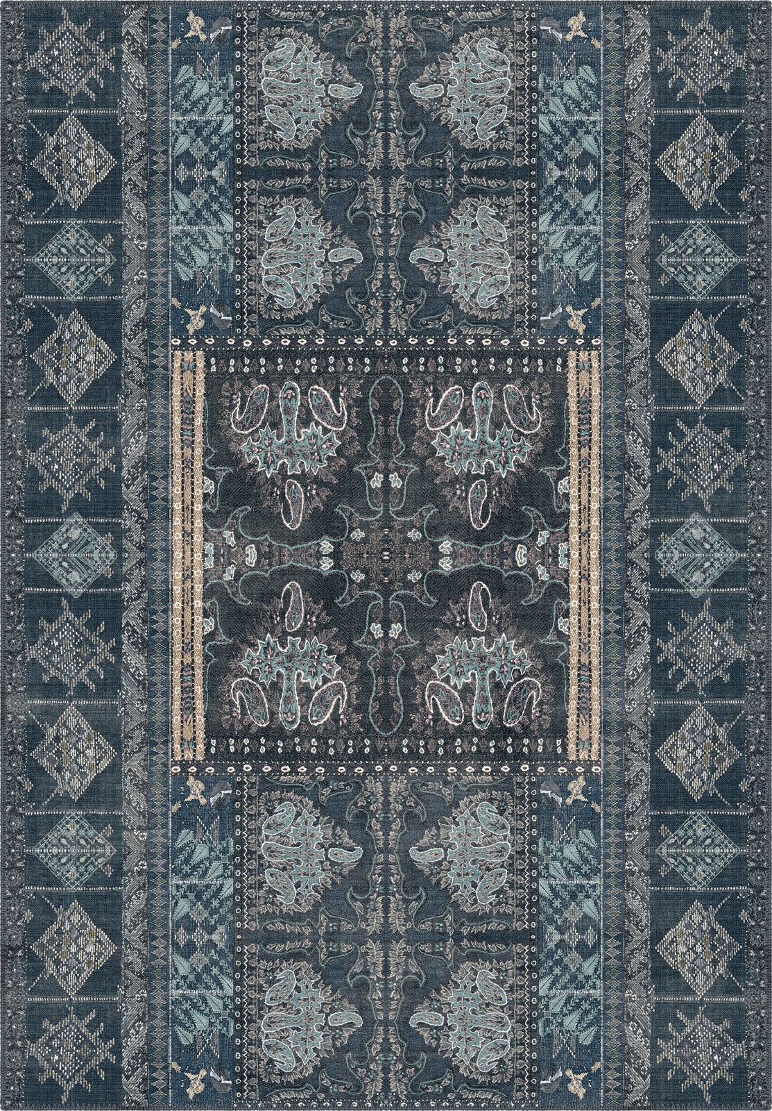 Andre Shell Rug Andrew Teal Vintage Rug | Rugette Washable Rug