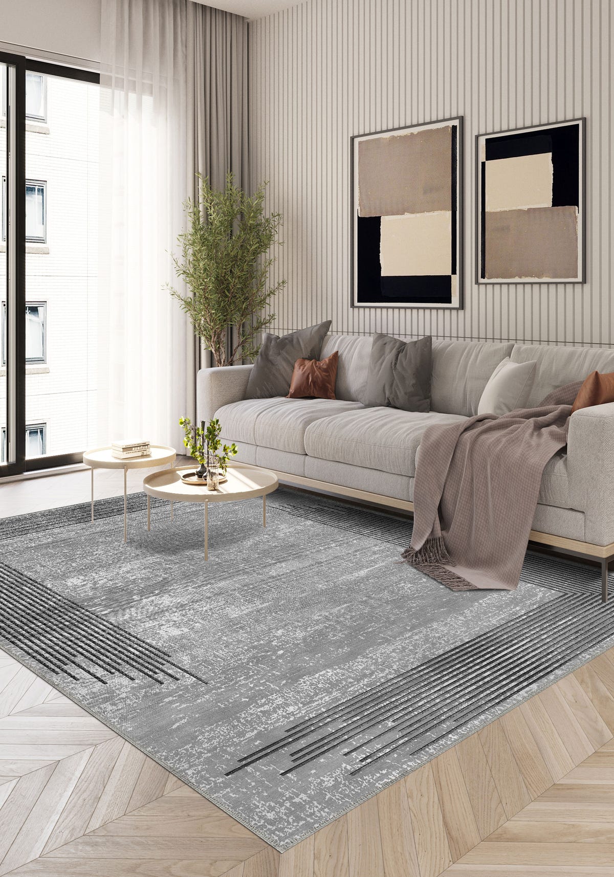 Ayden Grey Bordered Rug