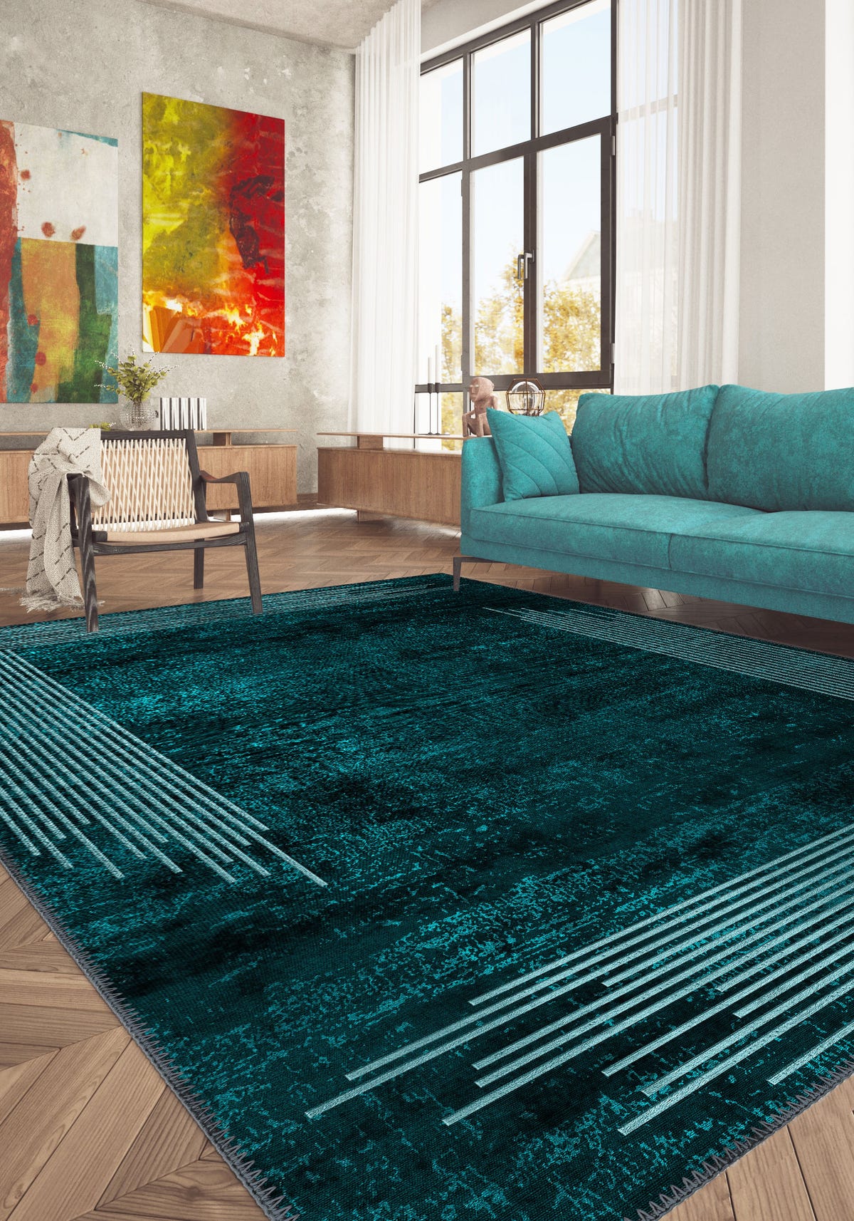 Ayden Teal Washable Rug