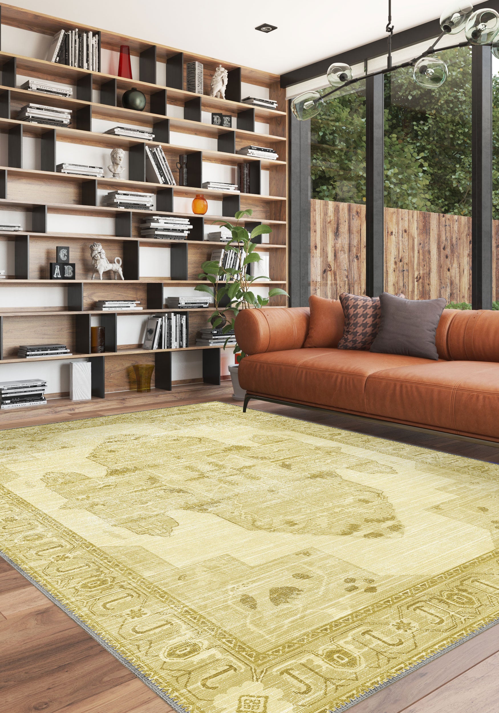 Adrian Yellow Oriental Washable Rug