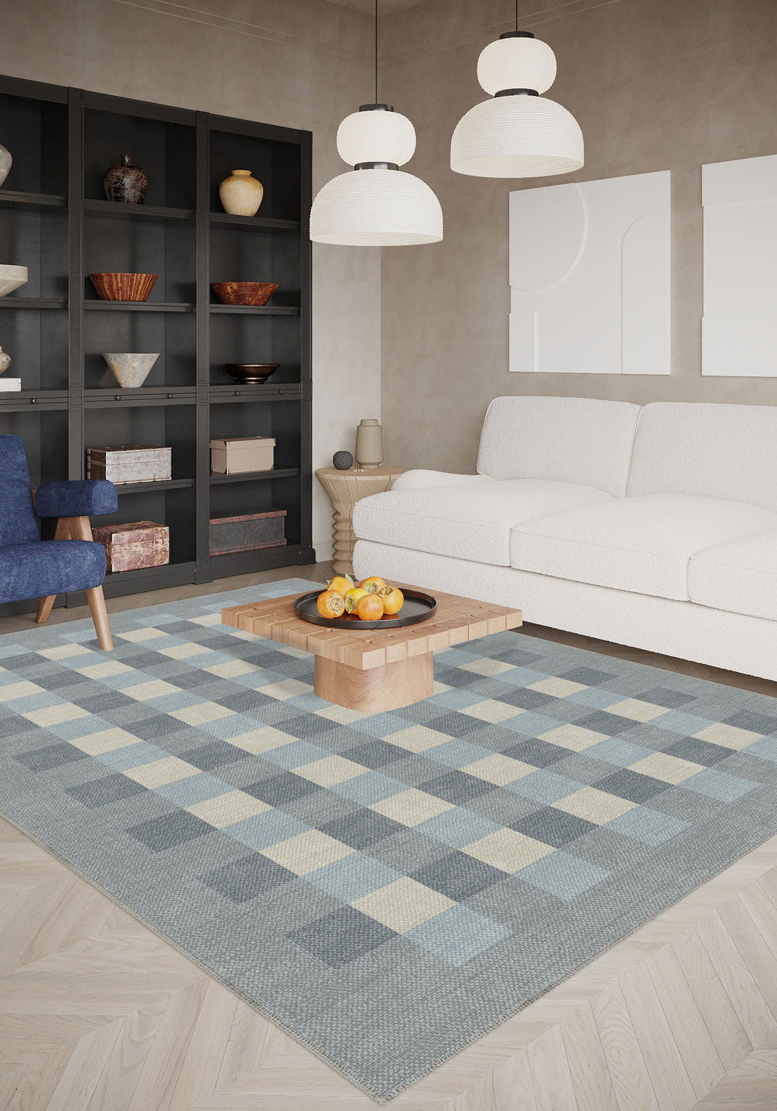Liam Bordered Blue Washable Rug
