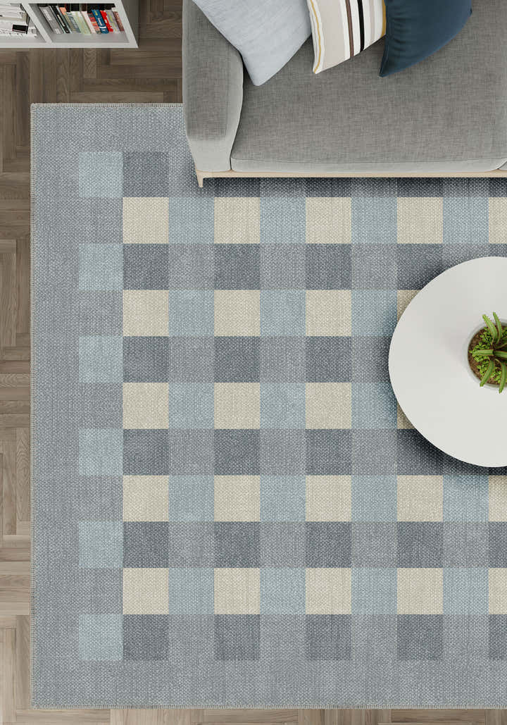 Liam Bordered Blue Washable Rug