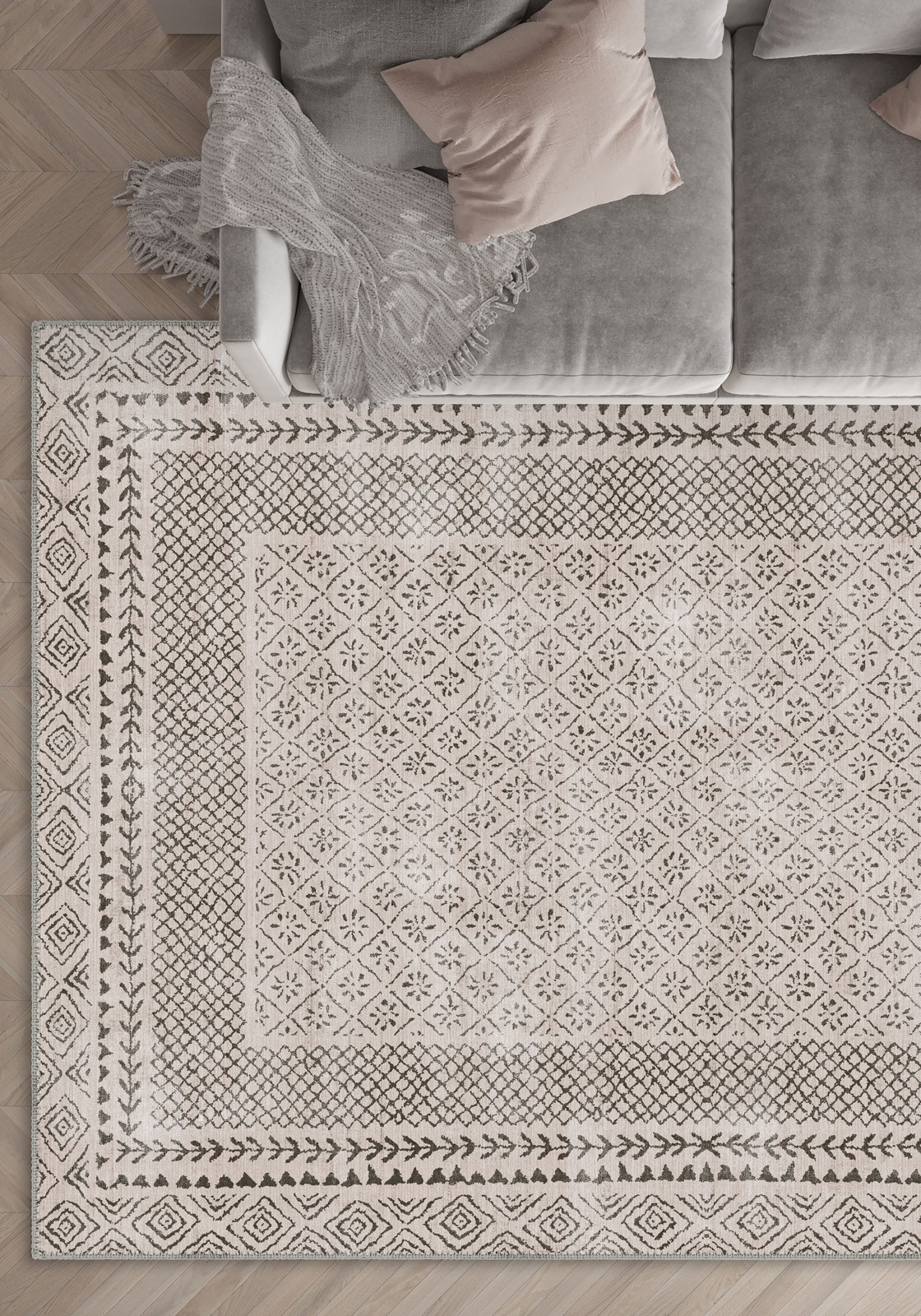 Calyra Bordered Beige Rug
