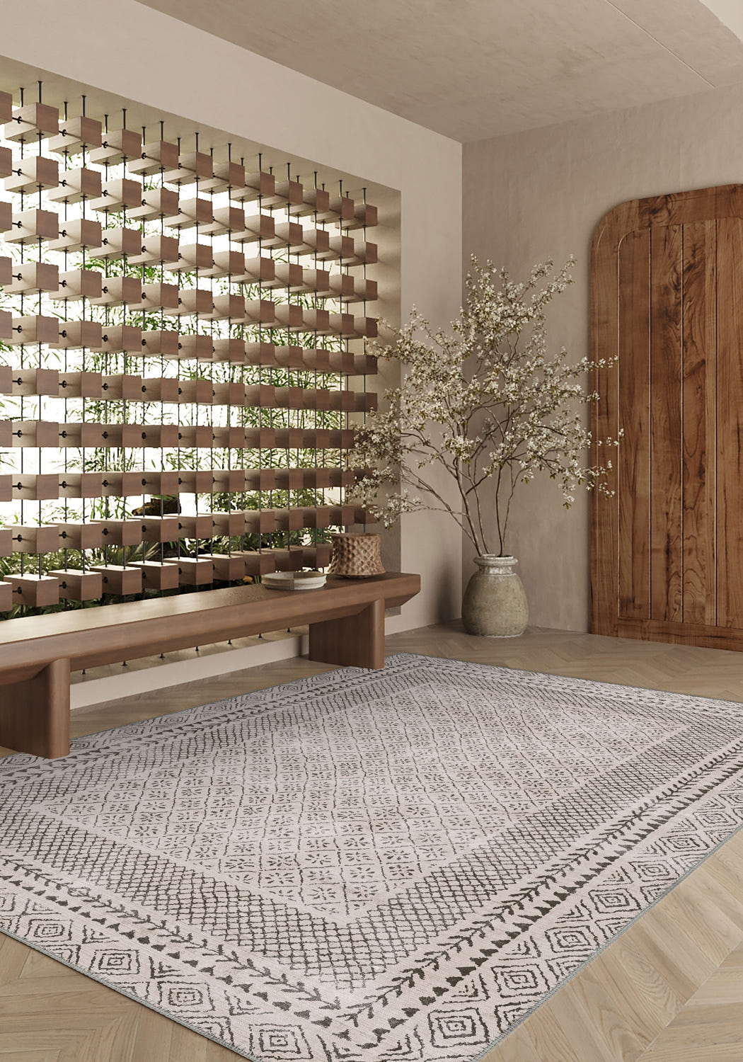 Calyra Bordered Beige Rug