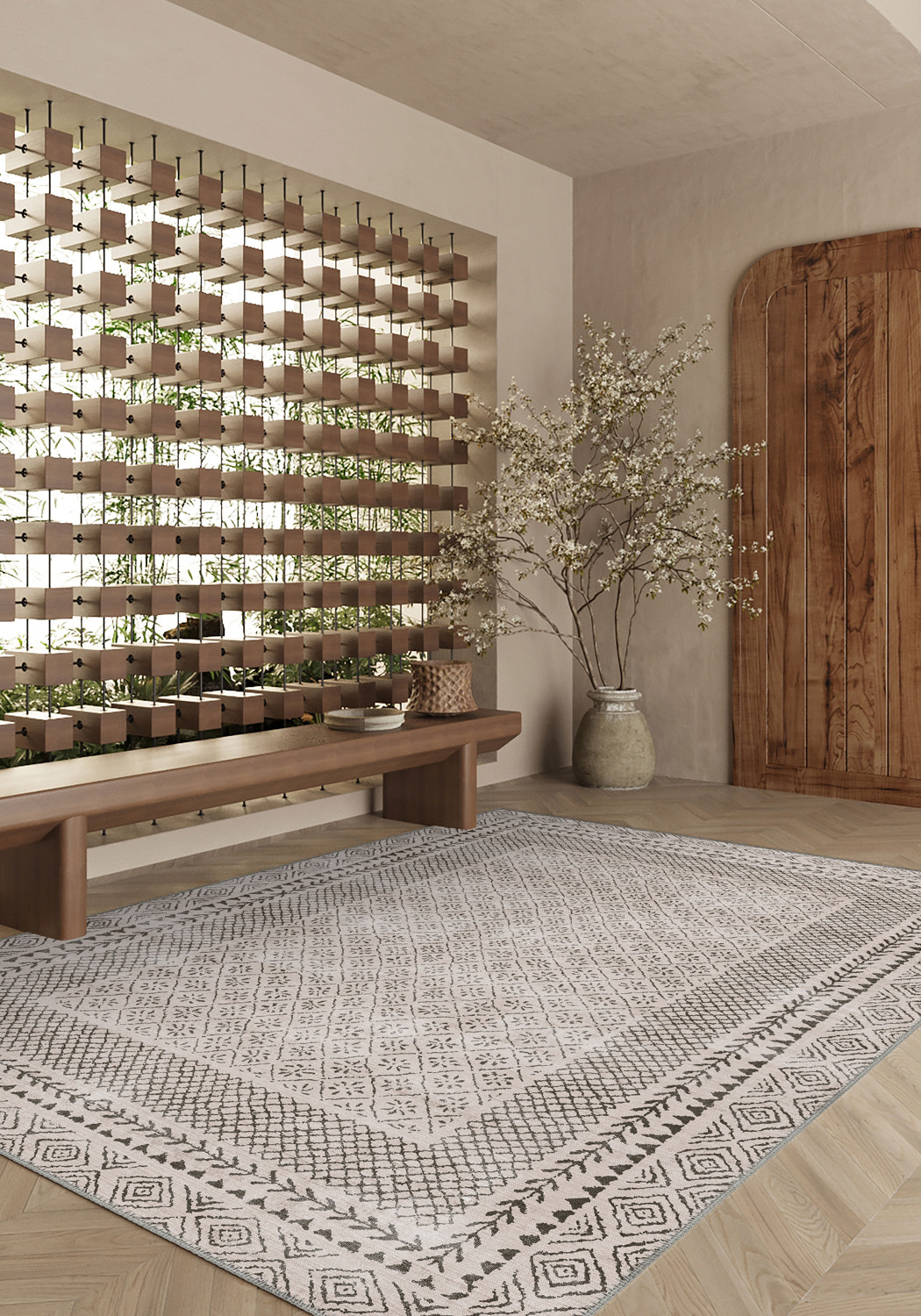 Calyra Bordered Beige Rug