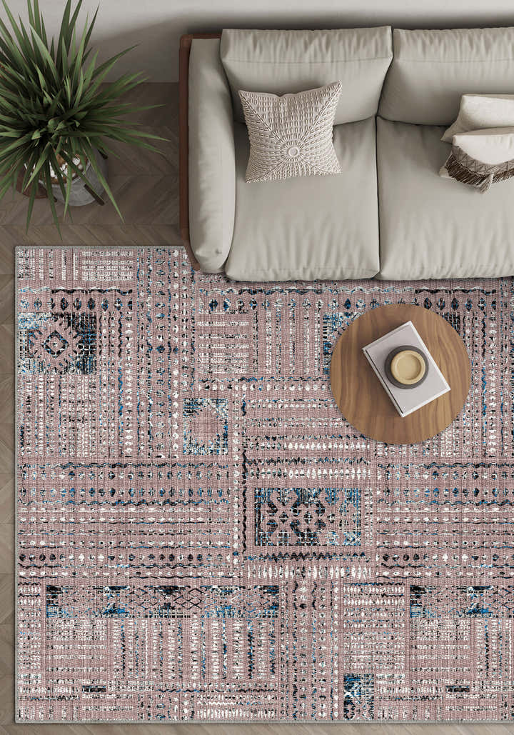 Nora Abstract Washable Pink Rug