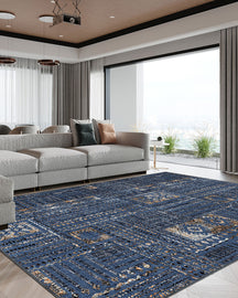 Nora Blue Abstract Washable Rug