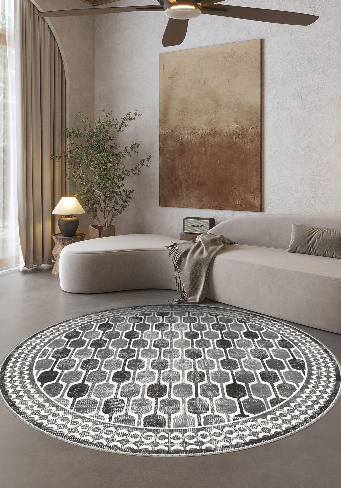 Elvara Bordered Grey Washable Rug