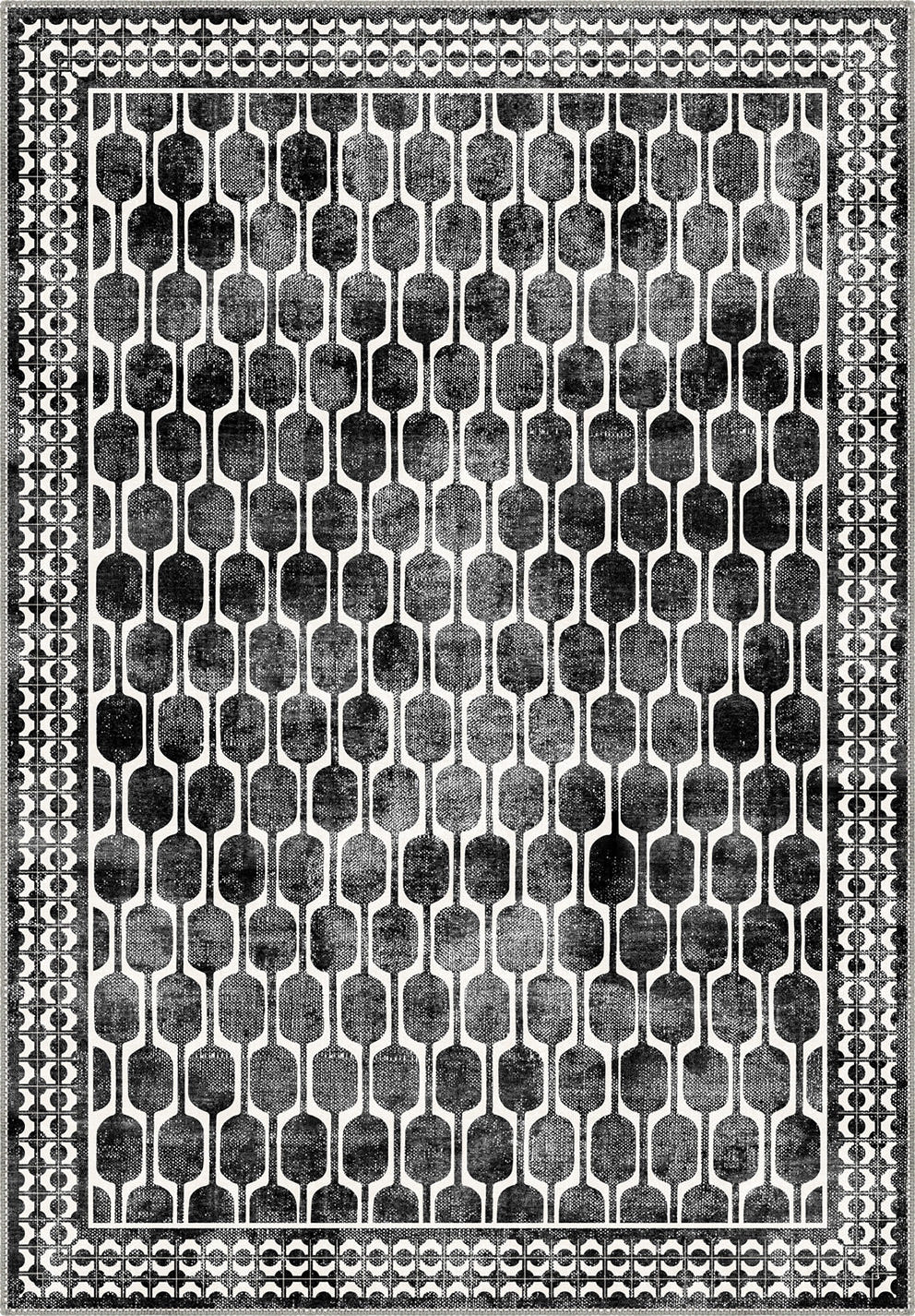 Elvara Black and White Washable Rug