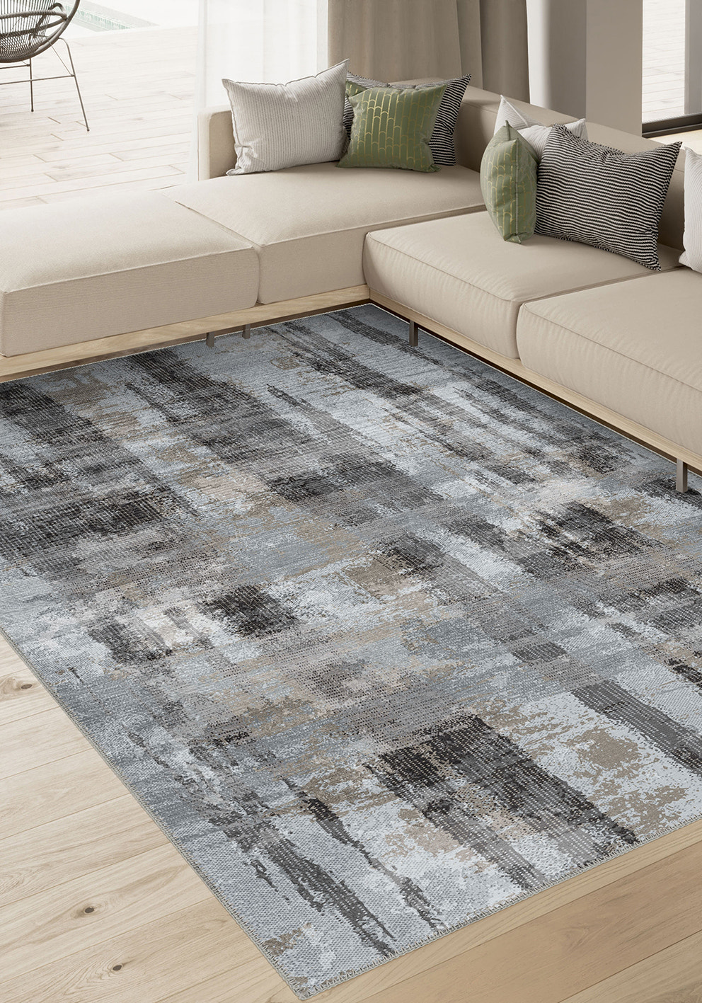 Brianna Grey Abstract Washable Rug