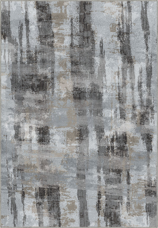 Brianna Grey Abstract Washable Rug