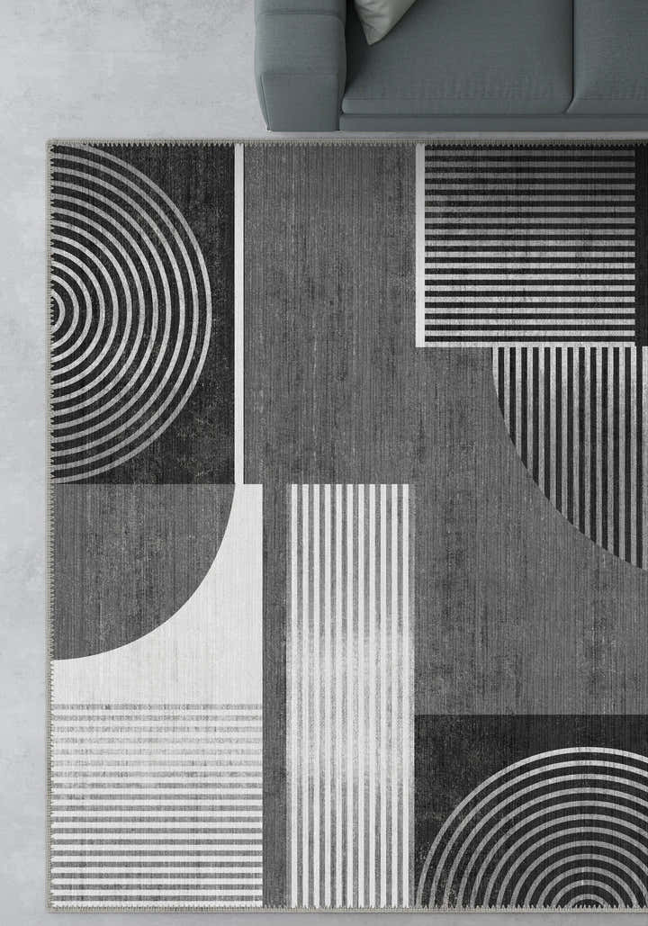 Peyton Geometric Black and White Rug