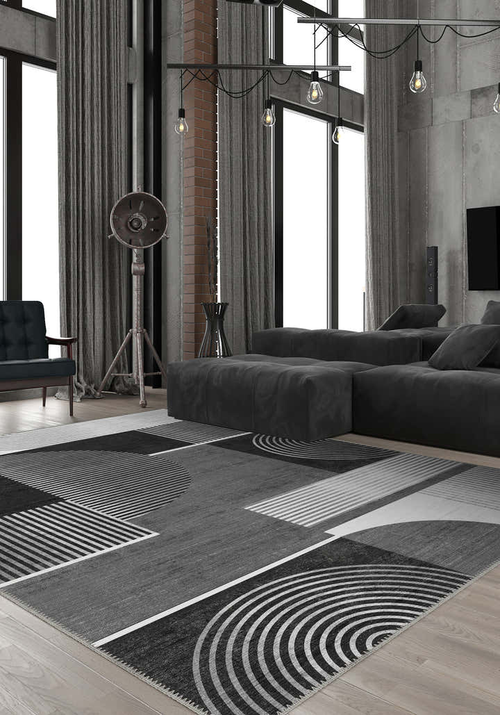 Peyton Geometric Black and White Rug