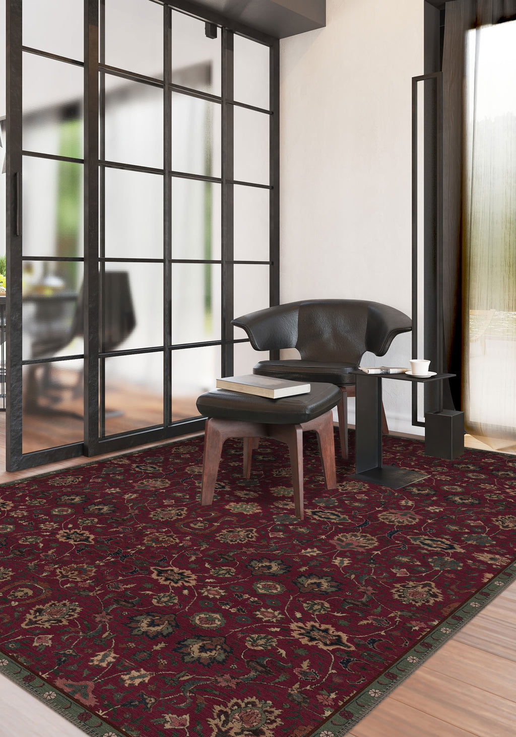 Perelith Burgundy Floral Rug