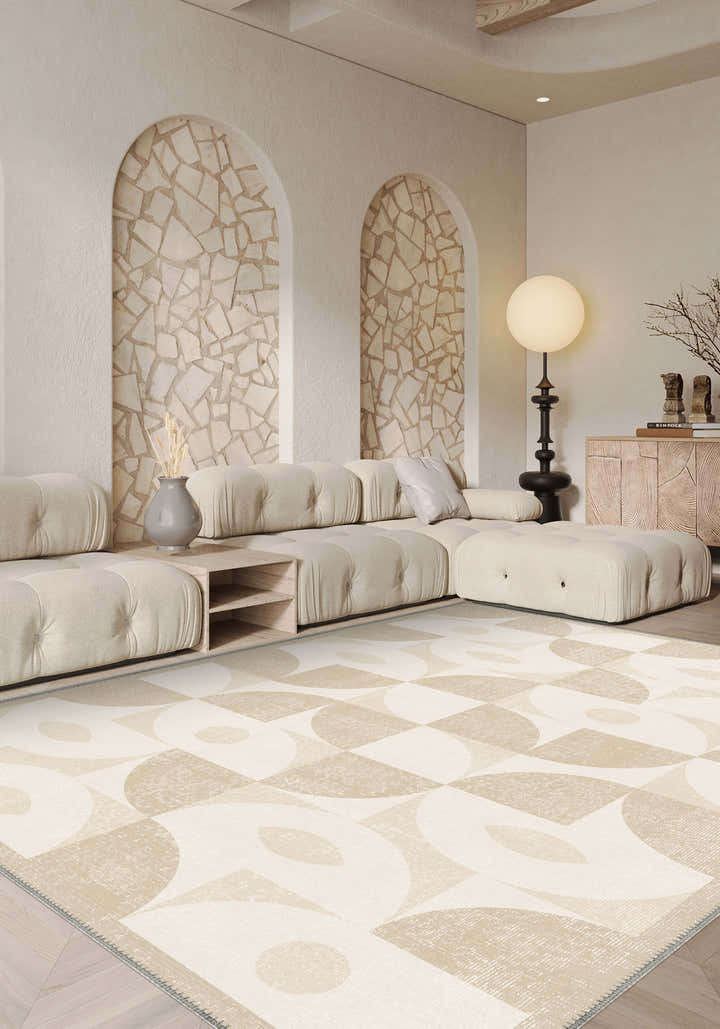 Ondara Cream Geometric Washable Rug