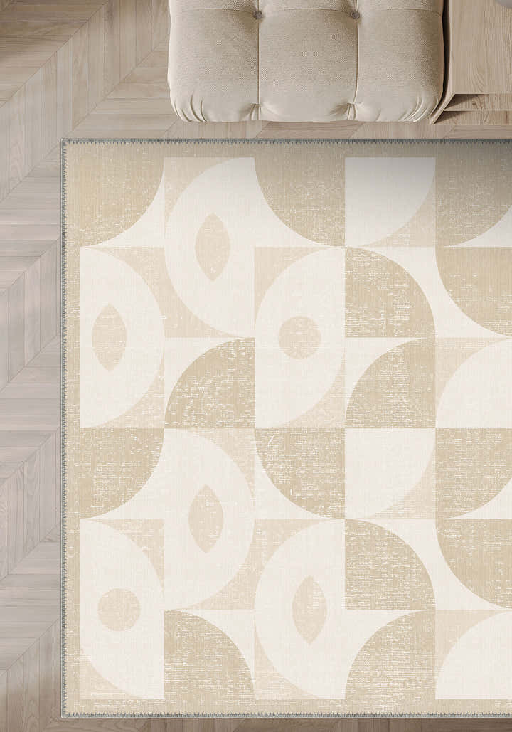 Ondara Cream Geometric Washable Rug