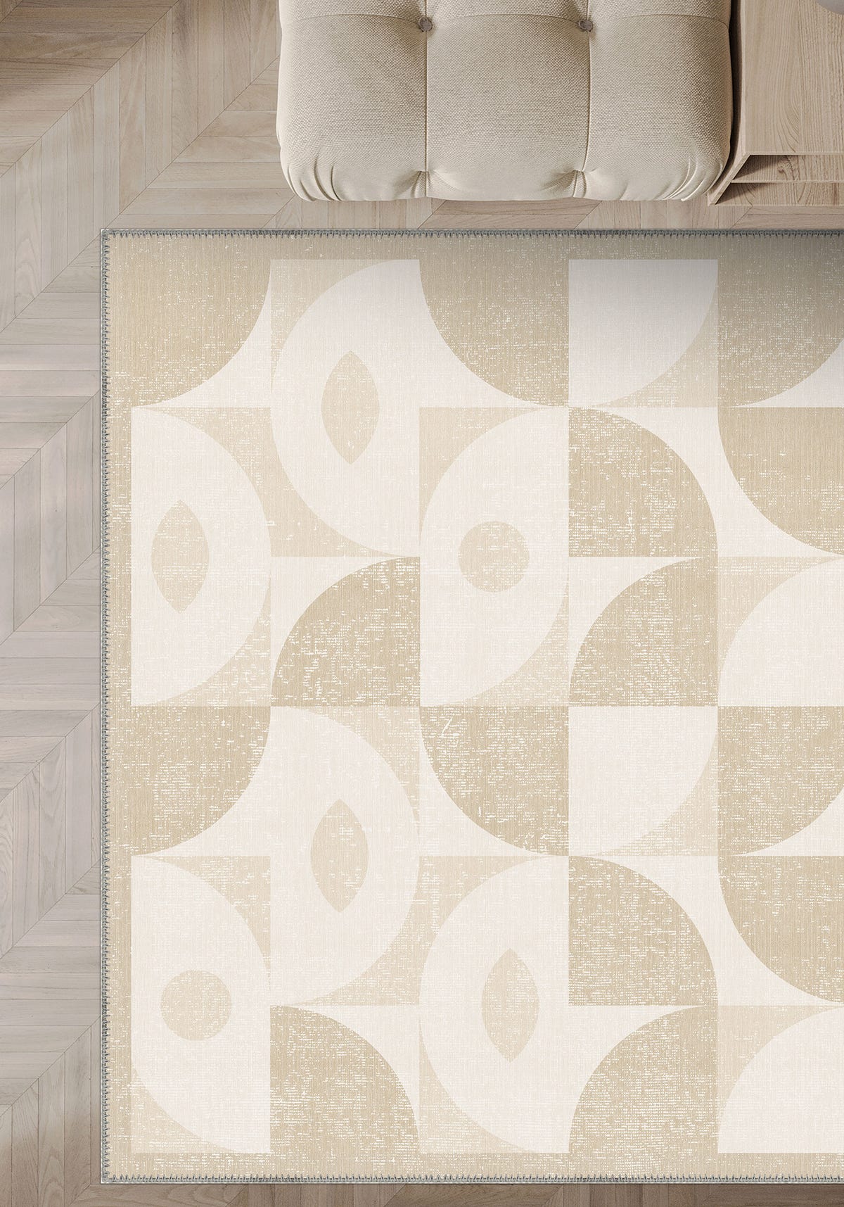 Ondara Cream Geometric Washable Rug