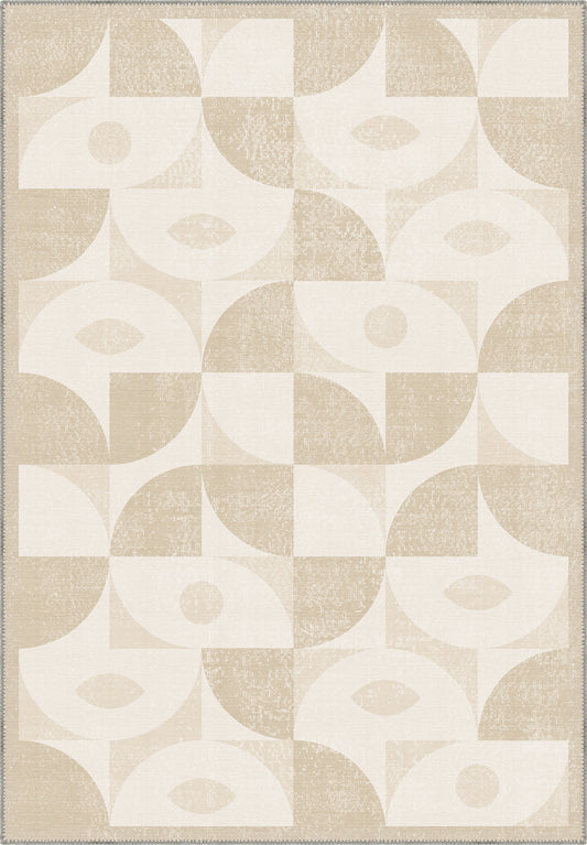 Ondara Cream Geometric Washable Rug