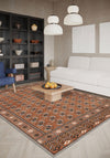 Orange bokhara rug for living room.