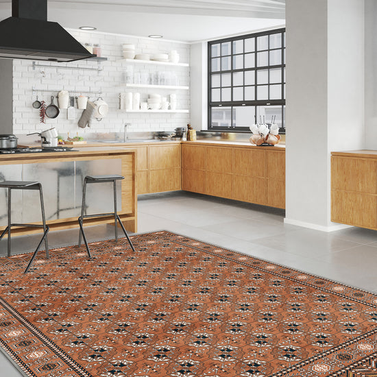 Orange vintage rug for living room.