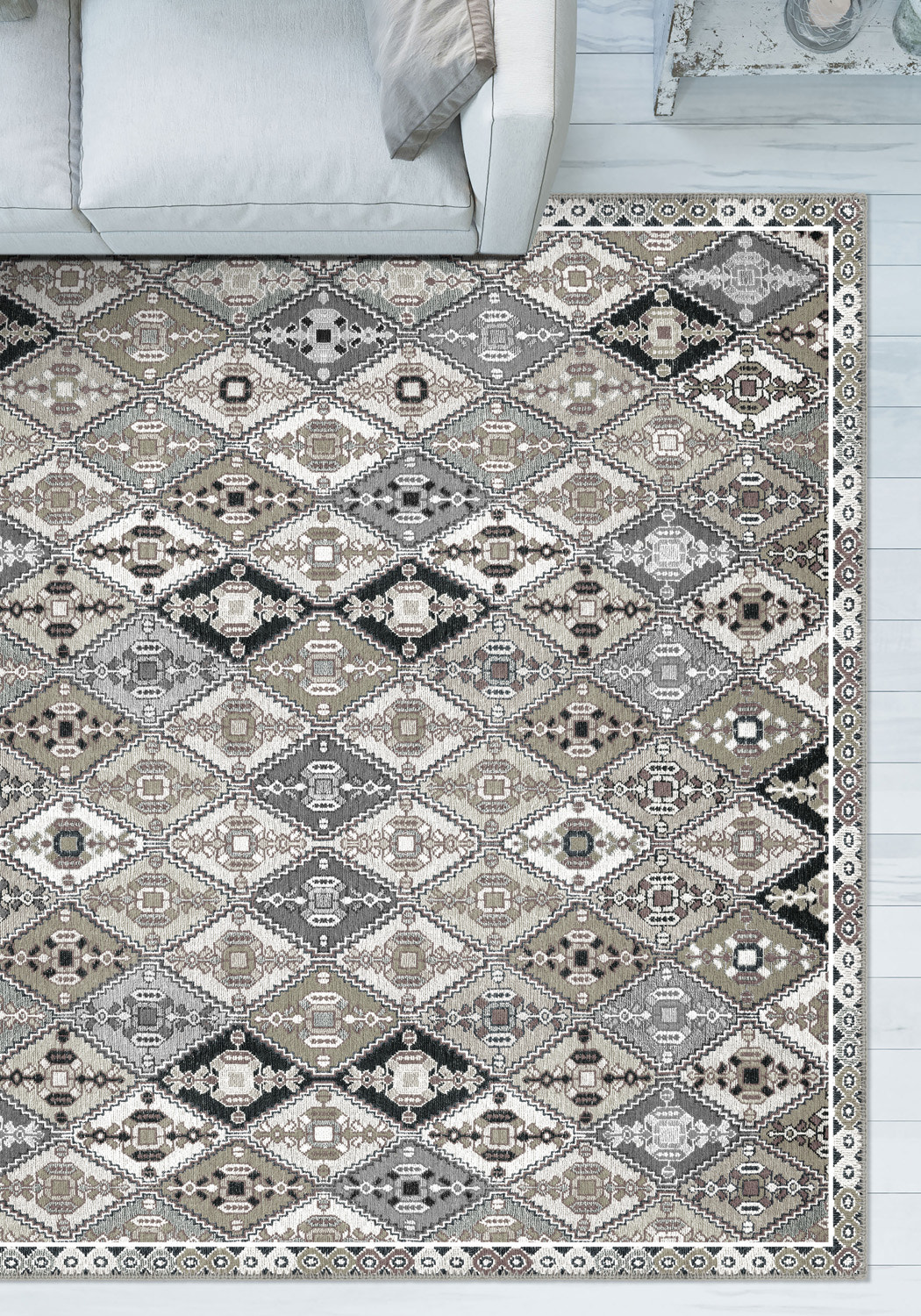 Grey rug for living room.