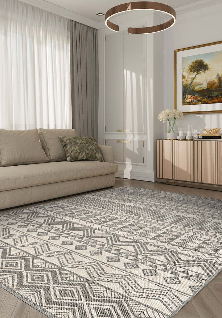 Cream grey scandinavian rug for living room