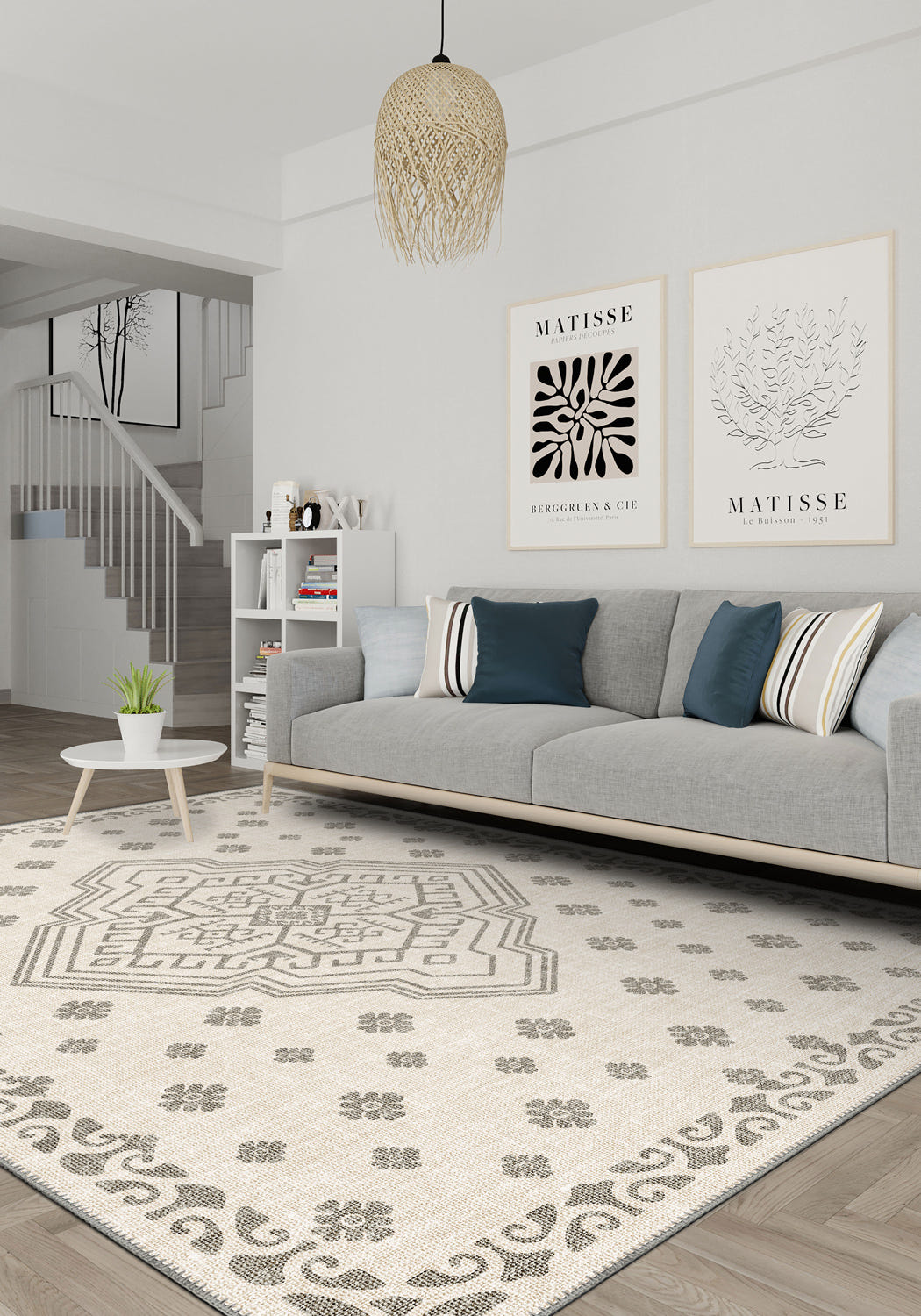 White scandi rug for living room.