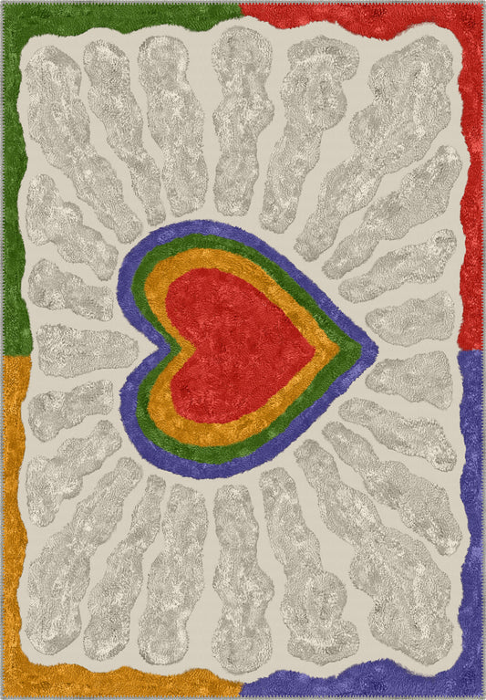 Colorful heart rug.