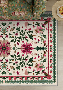 Colorful floral rug for living room.
