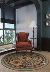 Brown round rug for living room.