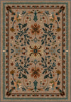 Brown Anatolian rug with floral motifs.