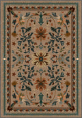 Brown Anatolian rug with floral motifs.