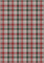 Tartan rug with red, green, and white colors.