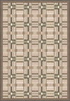 Geometric rug with beige tartan pattern.