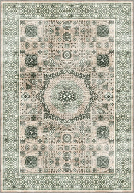 Sage green Persian rug.